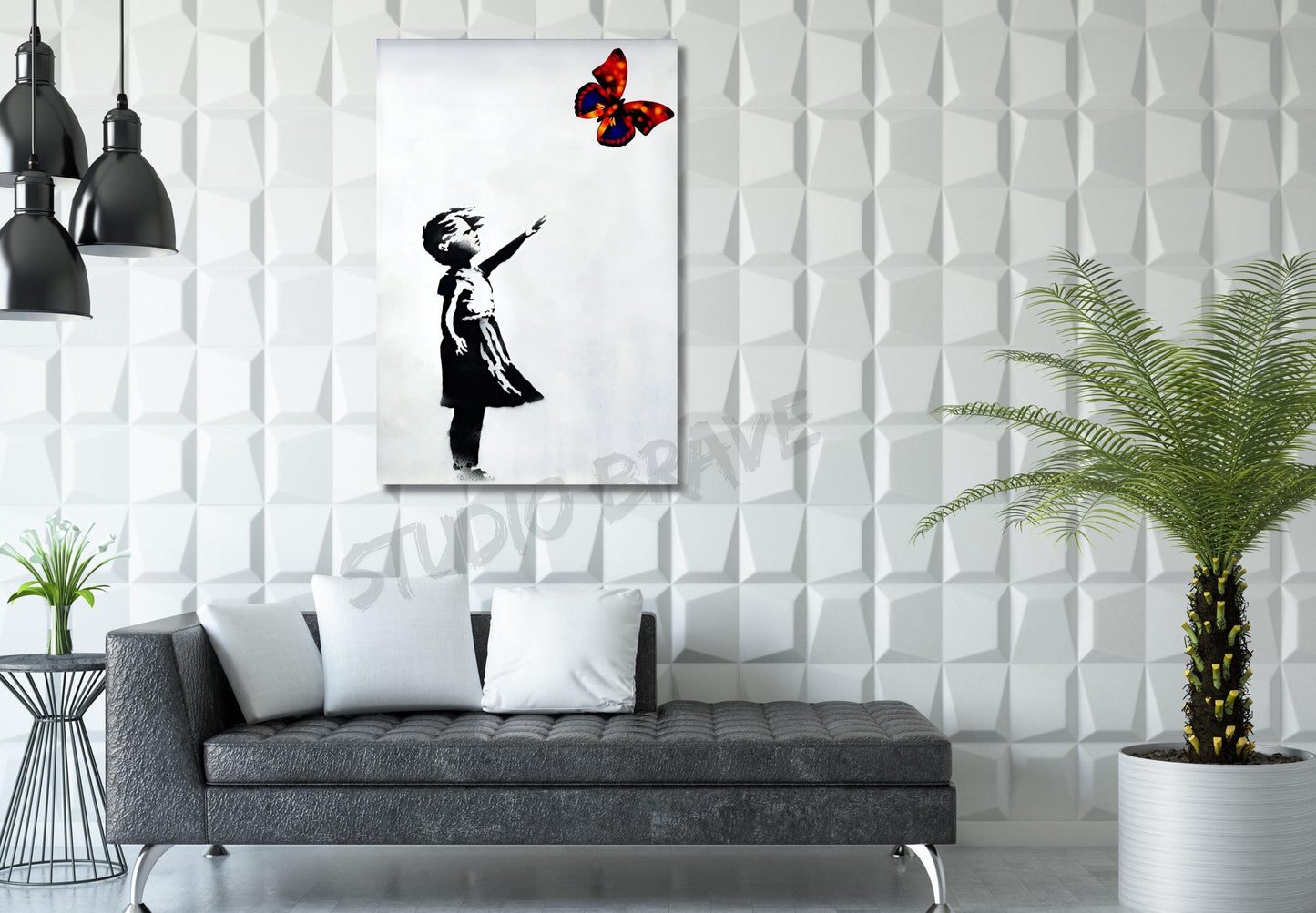 Colorful Butterfly Girl Canvas Wall Art, Banksy Street Art, Trendy Wall Decor, Christmas Gift Banksy Wall Art, Graffiti Wall Art Gift Canvas