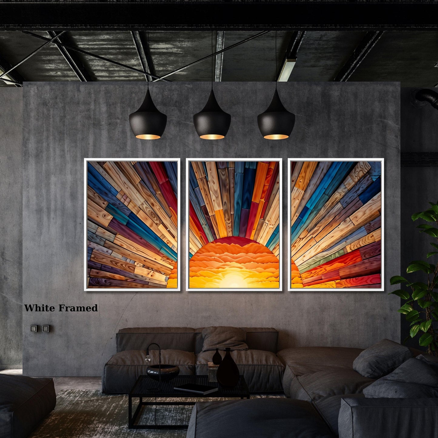 Set of 3 Sunrise Wood Wall Art Above Bed Decor Canvas Wooden Long Sunshine Bedroom Wall hanging setting sun rising sun Canvas Wall Art decor