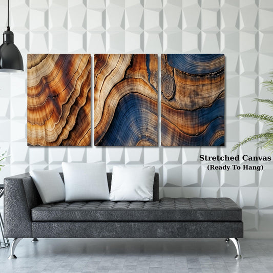 Set of 3 Colorful Tree Rings Canvas Wall Art Large Wood Texture Wall Decor Wood Crack Abstract Canvas Print Modern Trendy Framed Wall Art