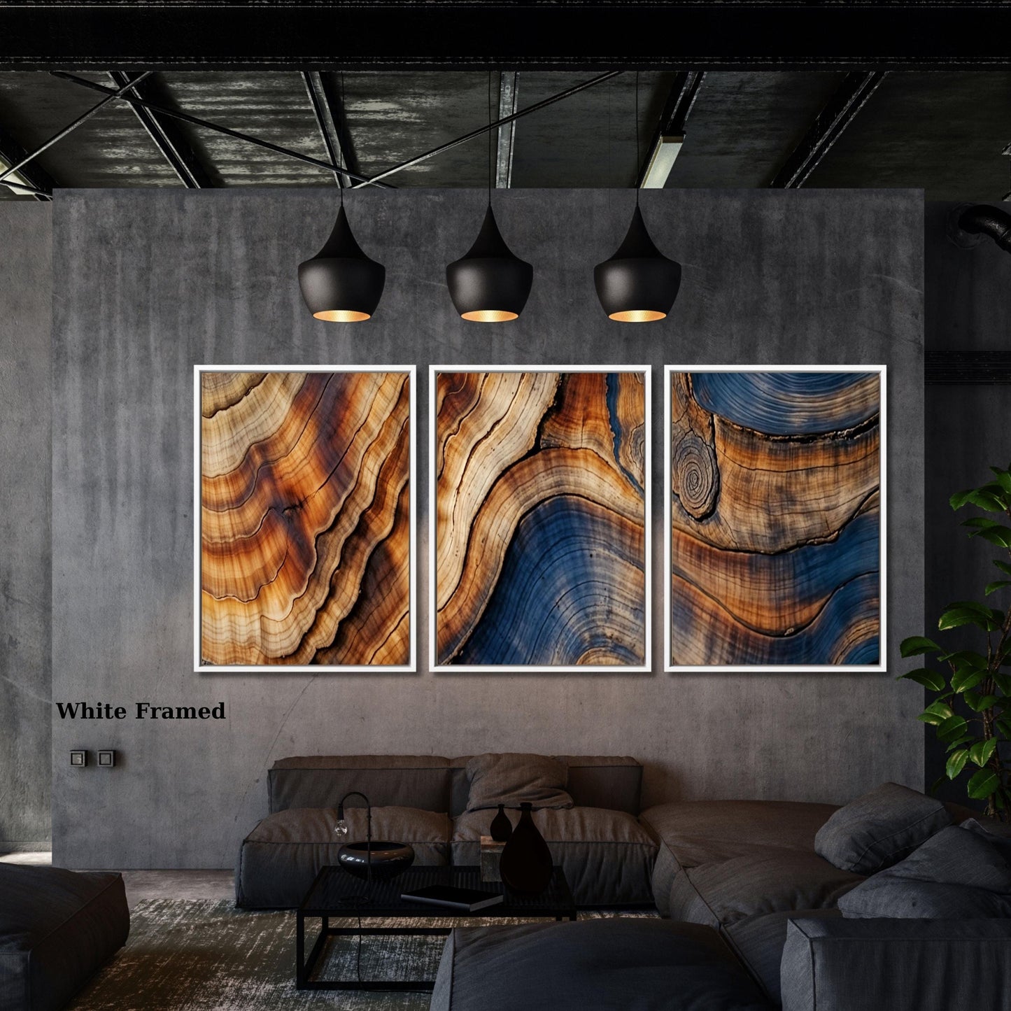 Set of 3 Colorful Tree Rings Canvas Wall Art Large Wood Texture Wall Decor Wood Crack Abstract Canvas Print Modern Trendy Framed Wall Art