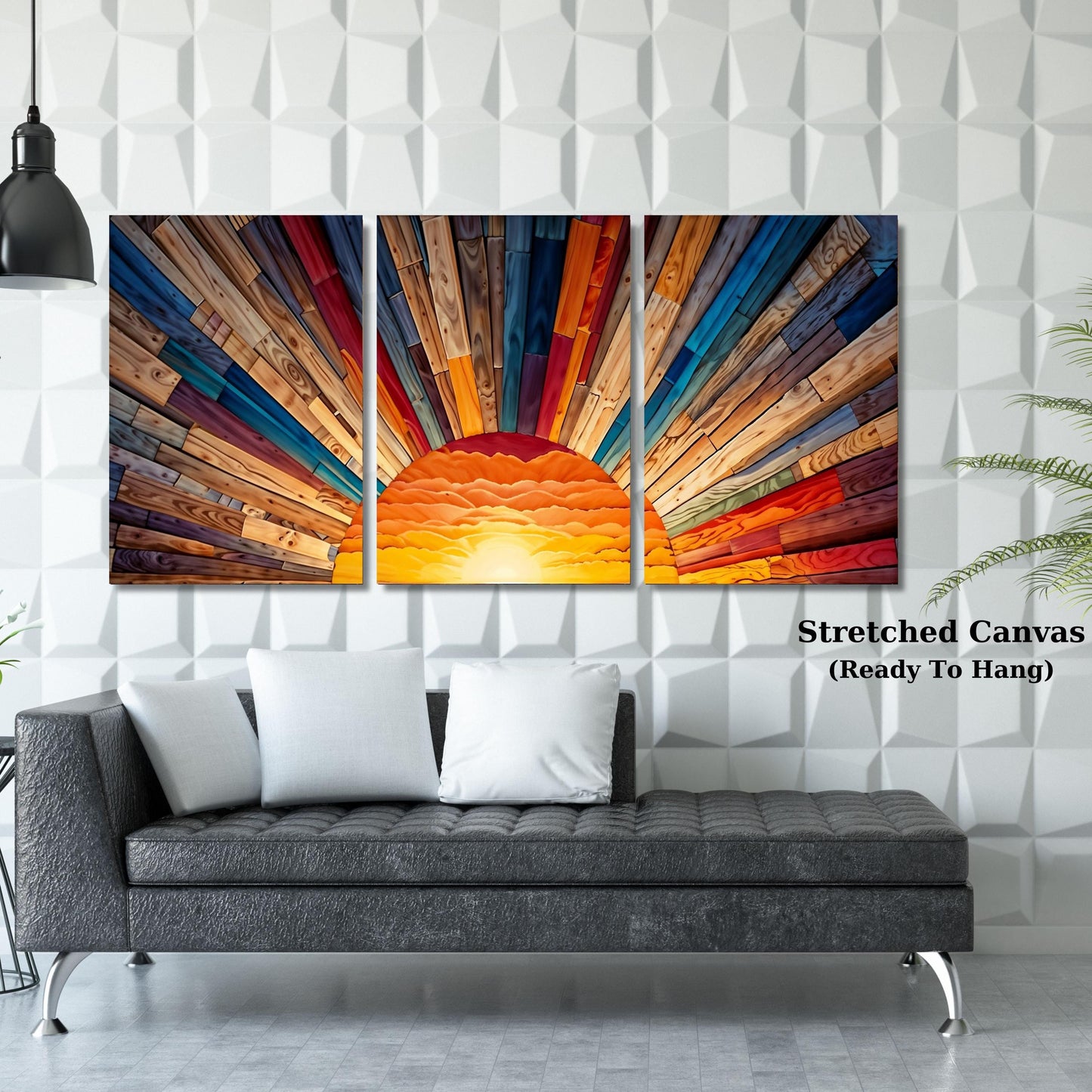 Set of 3 Sunrise Wood Wall Art Above Bed Decor Canvas Wooden Long Sunshine Bedroom Wall hanging setting sun rising sun Canvas Wall Art decor